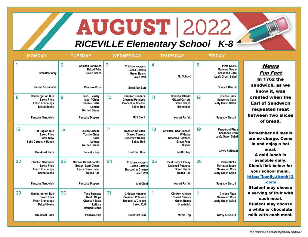 voyager elementary school lunch menu